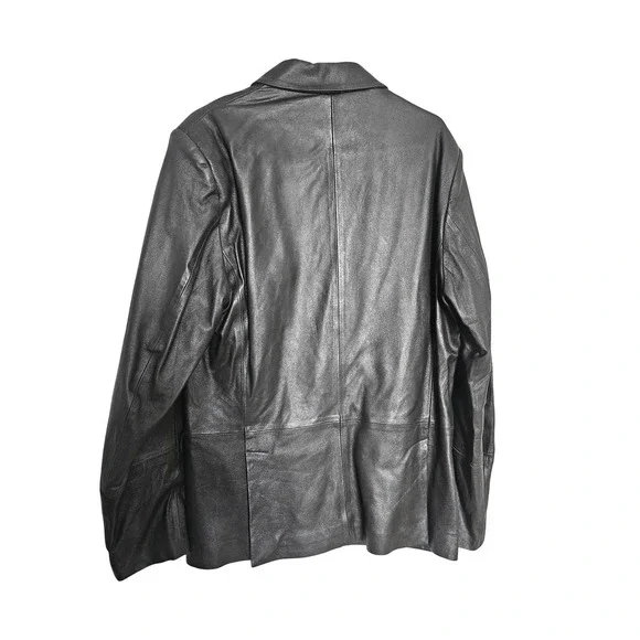 LAMARQUE Collection‎ Black Leather Shawl Collar Blazer Jacket Men Size 44 - Picture 6 of 10